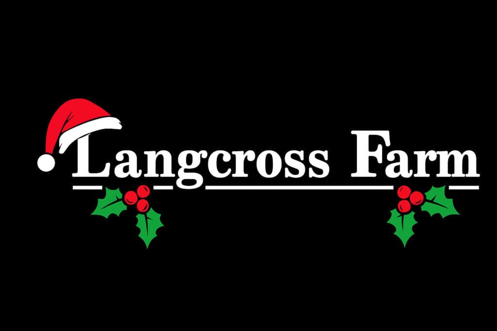 Festive logo with Santa hat and holly berries for Langcross Farm, ideal for holiday branding and Christmas promotions.